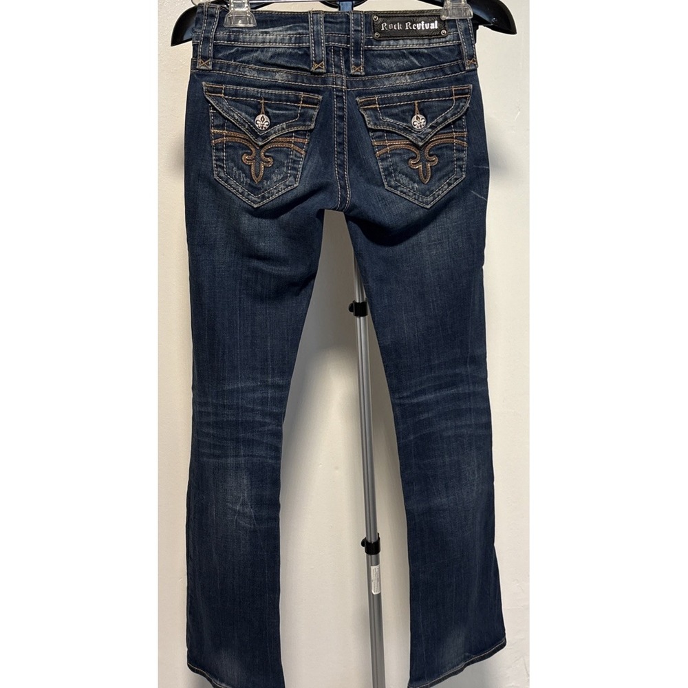 Rock Revival Jeans Womens 25 Noelle Boot Rhinestone Pockets Distressed Denim - Picture 2 of 12
